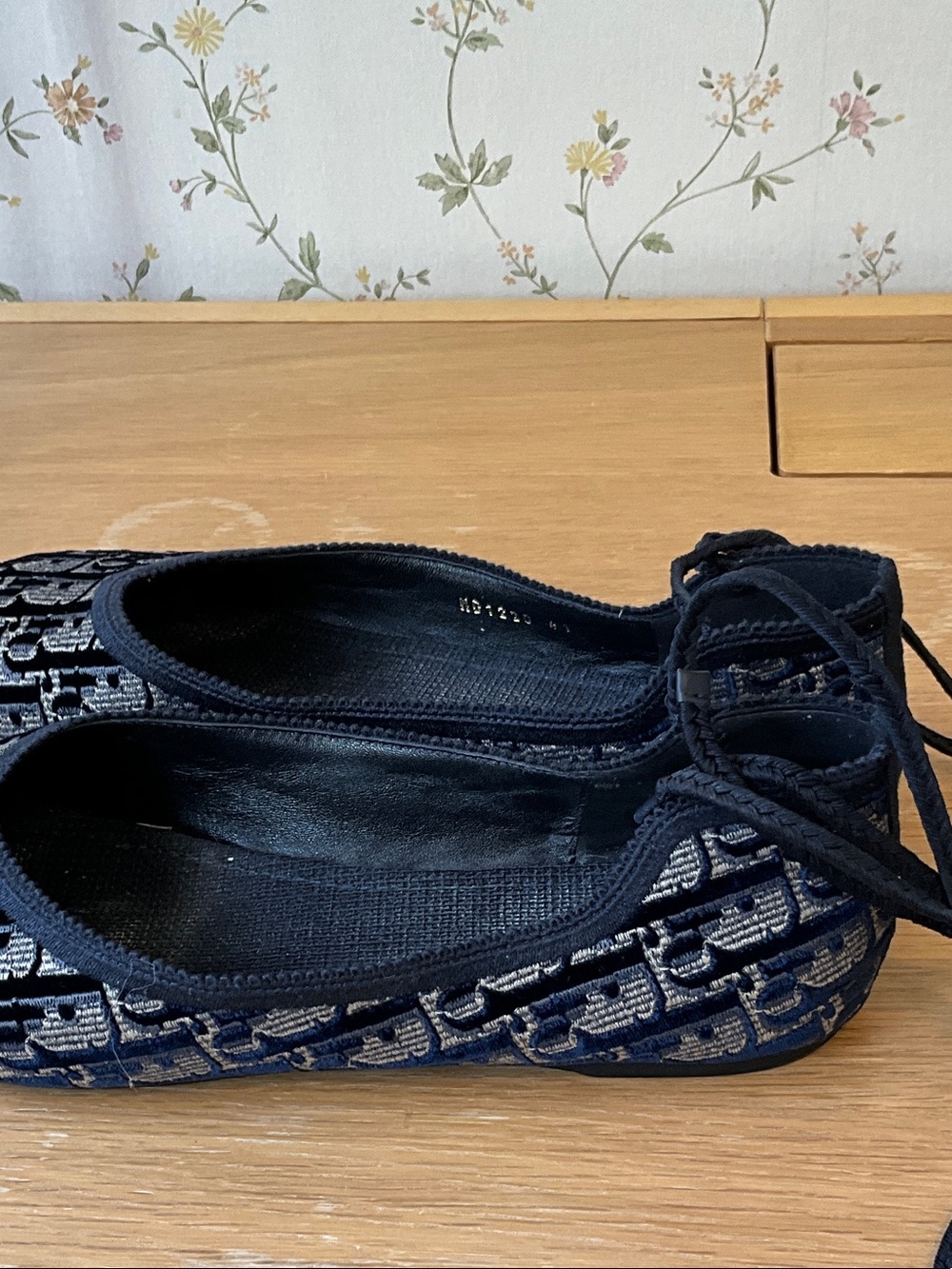 Dior Navy and Silver Monogram Tie Ballet Flats - Picture 4 of 5